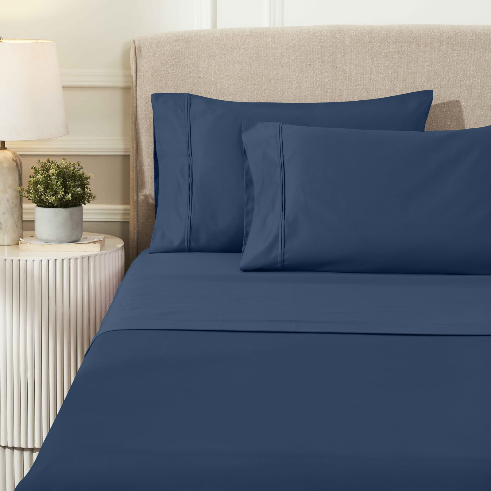 Mellark Cotton Sheet Set, King Sheet Set with 2 Pillowcases, Navy Blue