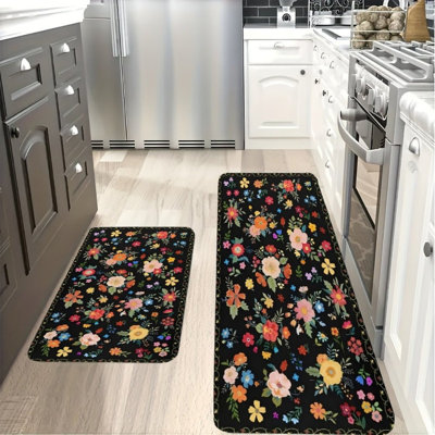 Multicolor Floral Kitchen Mats, 2 Pcs Vintage Rugs For Kitchen & Dining Room
