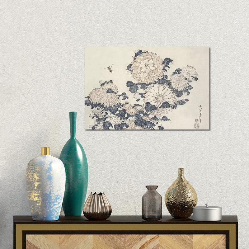 Abeille et chrysanthèmes - Giclée sur toile tendue avec châssis, H 12 po x l 18 po
