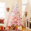 Arbre de Noël artificiel 8 pi avec branches 1774 et base en métal pliable blanc et rose-1036524048-1036524055