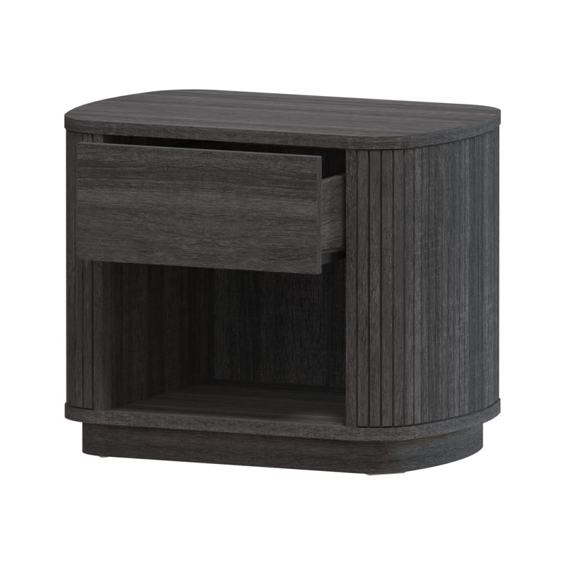 Clawson Nightstand with Drawer and Open Shelf, Charred Black