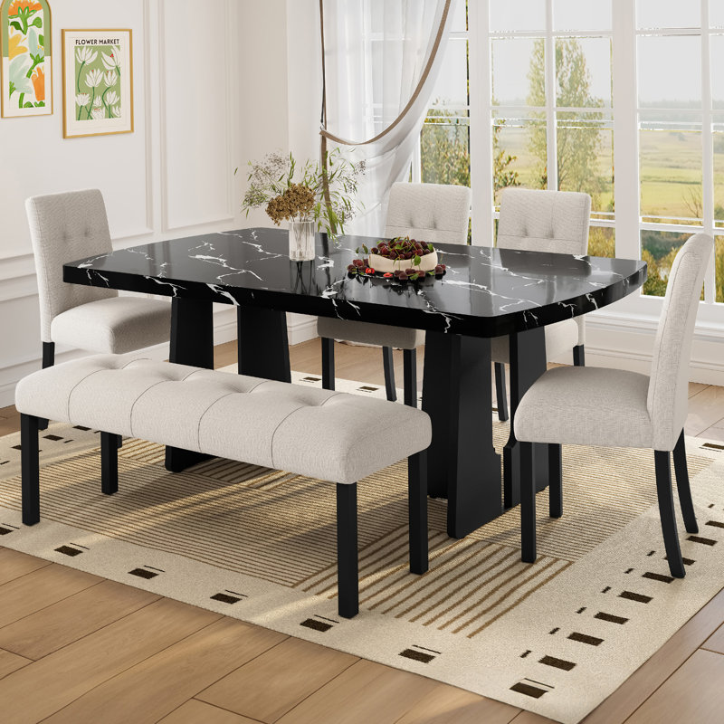 Ensemble de table de salle à manger moderne 6 pièces, Beige