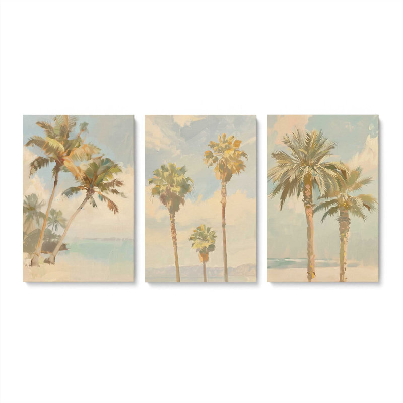 Ensemble de 3 imprimés Coastal Palms, 30 po x 20 po, Toile tendue