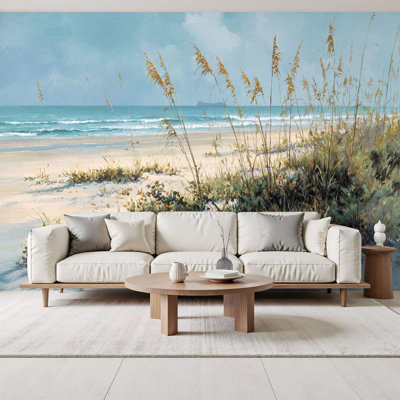 Coastal Peel and Stick Wallpaper Ocean Horizon Soft Sunlight Calm Shore Wall Murals 69"H x 96"W Removable Relaxing Seascape Wall Paper Self-Adhesive Wall Decor for Bedroom Living Room Home Office