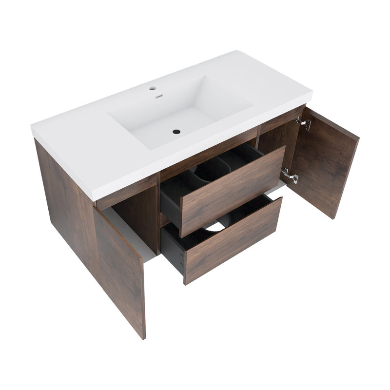 Meuble-lavabo simple avec plateau Makkiyah, Palissandre