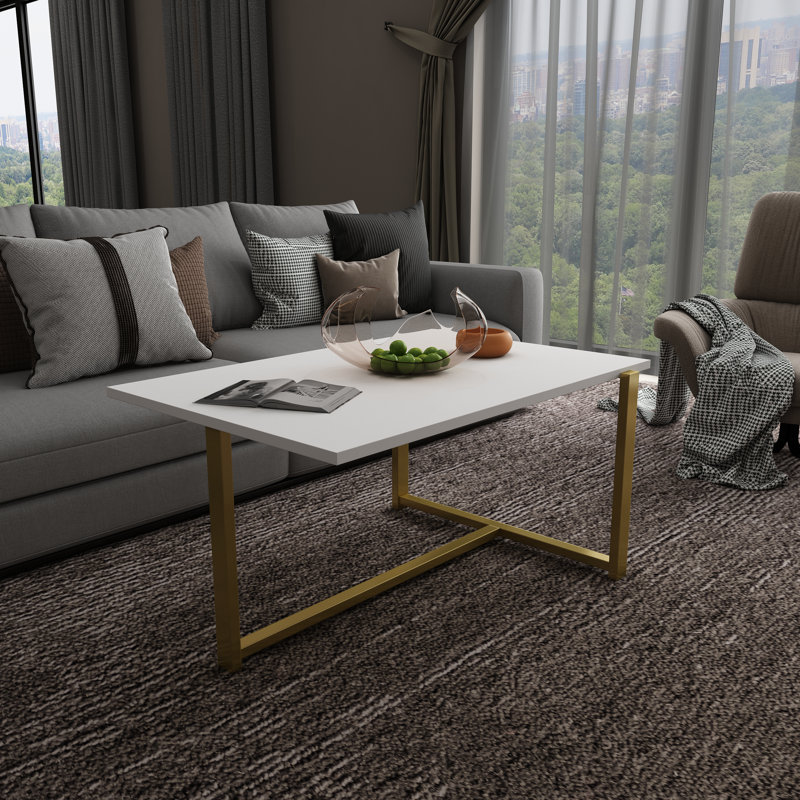 Geometric Coffee Table, White, Gold