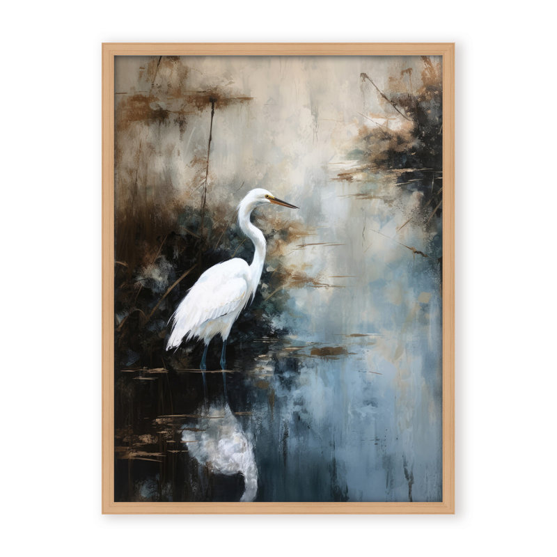 Nature Inspired Egret In Lake, 30" H x 24" W x 2.375" D, Black, Framed Canvas