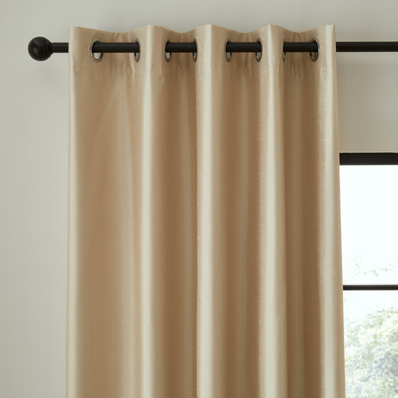 Faux Silk Blackout Thermal Insulating Eyelet Curtains, Champagne Gold, 229 x 229 cm