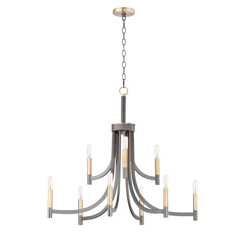 Lustre classique / traditionnel à 9 lumières de style bougie Crumrine, Bronze / laiton antique