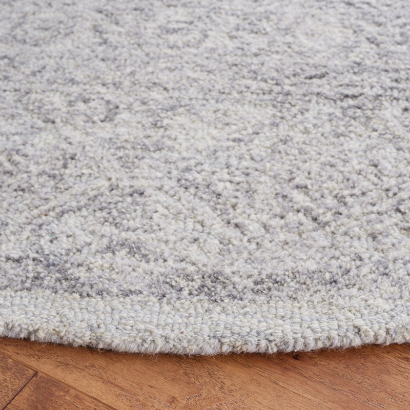 Tapis abstrait gris en laine / coton touffeté à la main Anairis, Rond 6 pi
