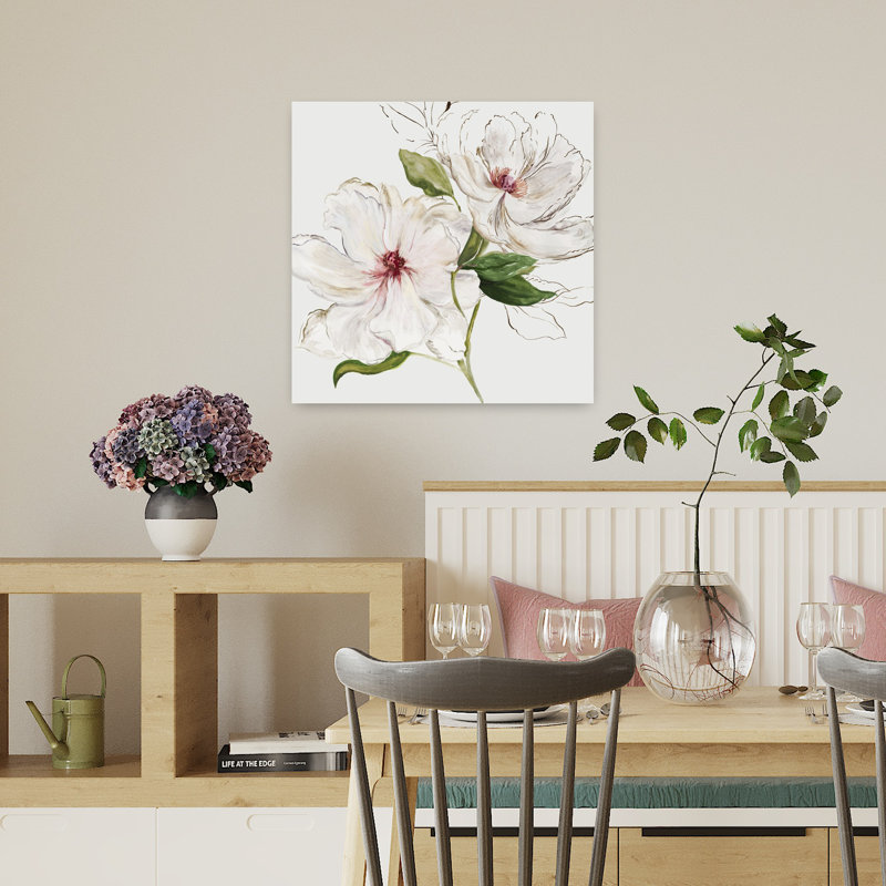 Rose Bontanical II, délicat, pivoine contemporaine, art floral naturel, H 18 po x l 18 po