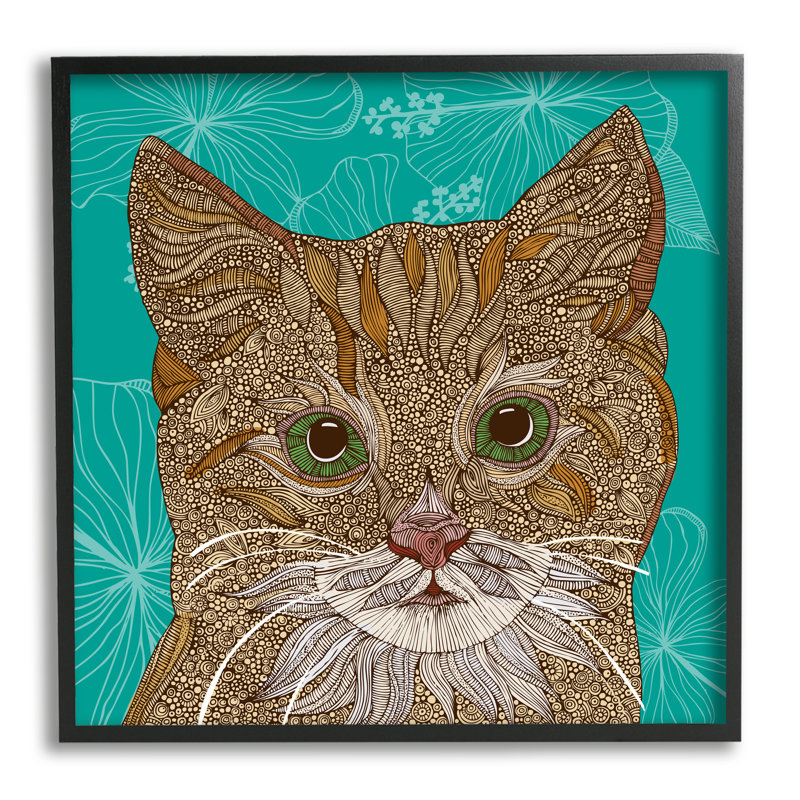 «Cat Portrait Hibiscus Botanicals Abstract Fractal Designs» par Valentina Harper - cadre flottant, impression sur toile