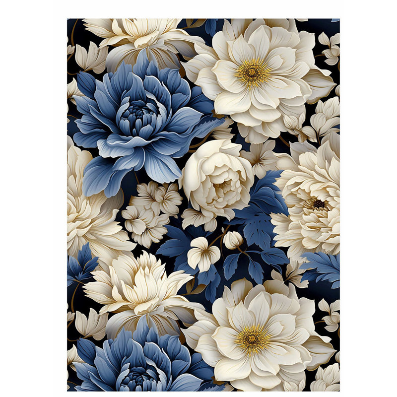 Floral pivoines bleues VI, reproduction d'art classique sans cadre, H 16 po x l 12 po