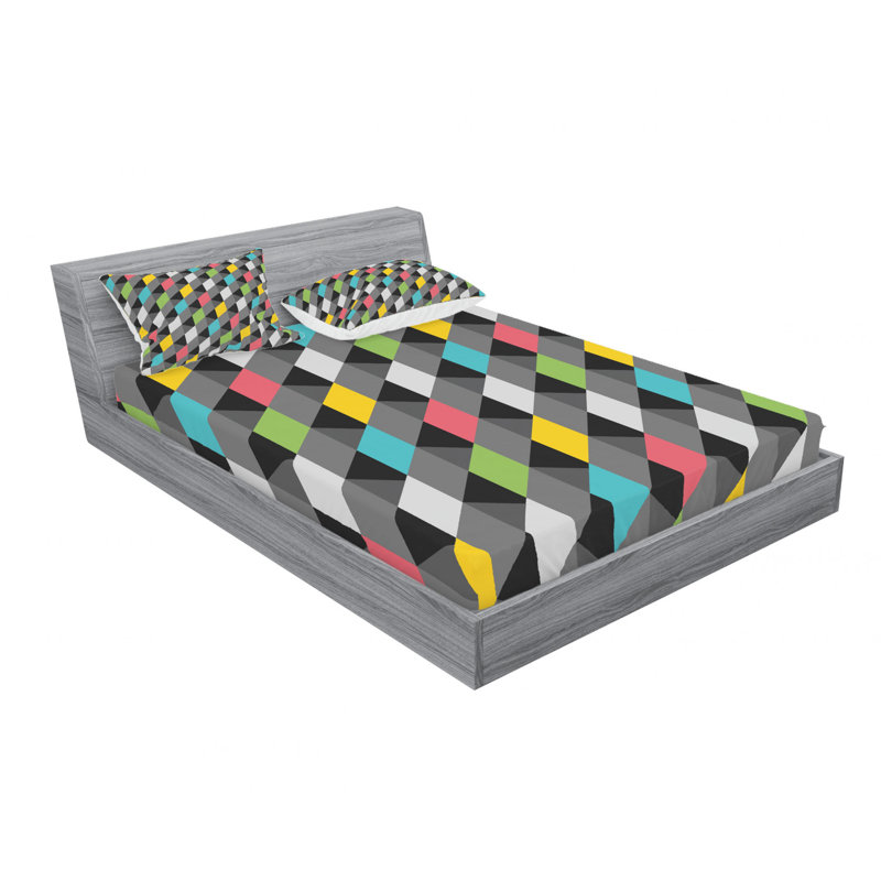 Microfiber Geometric Sheet Set, Queen Sheet Set with Fitted Sheet