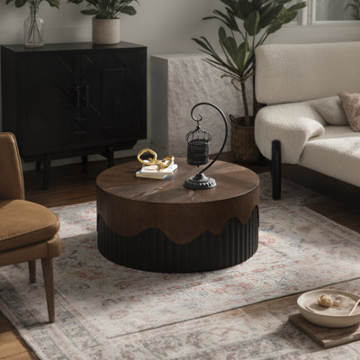 30.31-Inch Round Hand-Painted Relief Coffee Table And Side Table