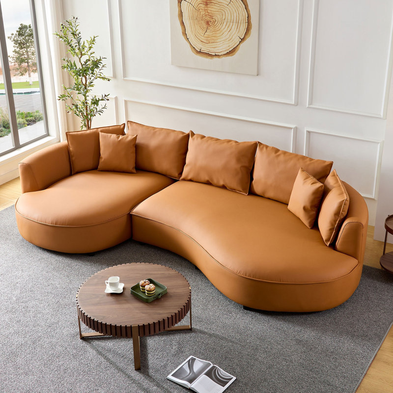 Canapé d'angle incurvé 5 places orange moderne, ensemble de canapés en similicuir pour appartement et bureau