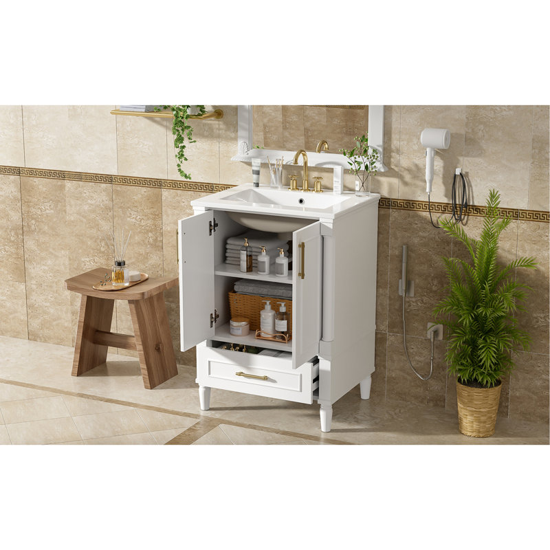 Meuble-lavabo moderne avec tiroir et dossier ouvert, Blanc