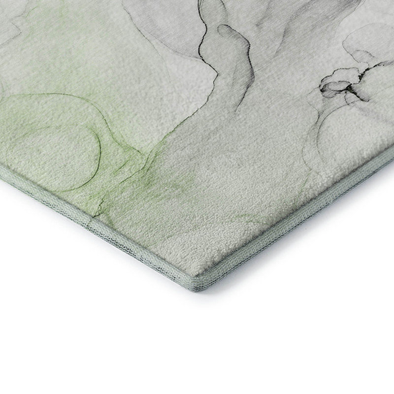 Premium Machine Washable Cerrito AMF515 Green Rug, Rectangle 9' x 12'