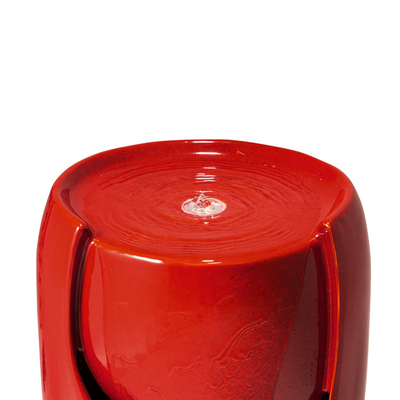 21.25" Red Ceramic Pot Fountain with LED Light
