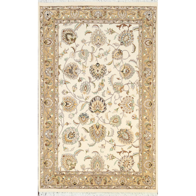 Tapis oriental à teinture végétale Tabriz noué à la main 4 x 6