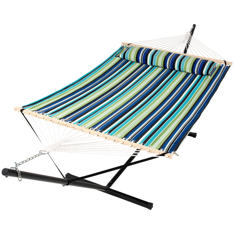 Hamac double à barre d'écartement avec support, Bleu / Vert, 12 ft Stand
