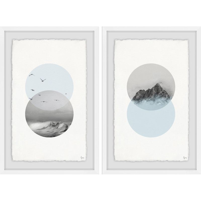 «Waves and Mountain Diptych», ensemble de 2 reproductions d'impressions encadrées, H 12 po x l 8 po x L 1,5 po