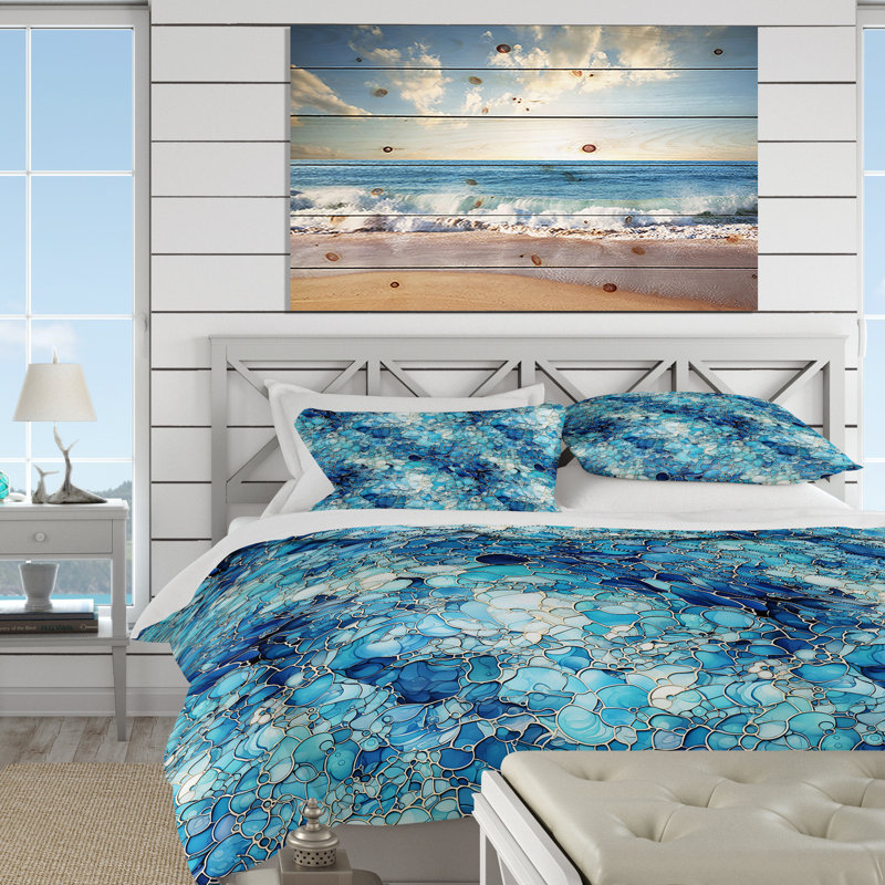 Ensemble de housse de couette Coastal, literie à motif mosaïque bleu océan - Turquoise mosaïque bleu océan I