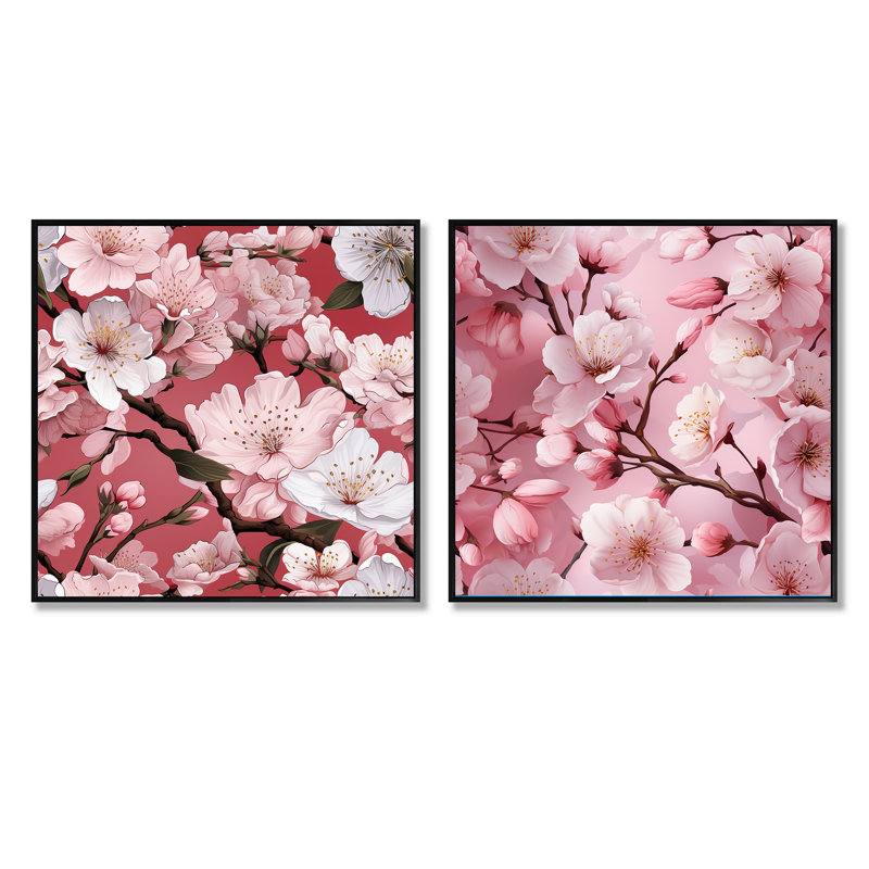 Coonrod - Ensemble de 2 carrés de fleurs de cerisier, Toile tendue, H 16 po x l 33 po