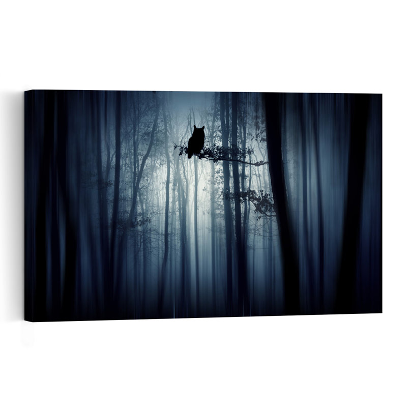 Mysterious Forest Owl Abstract Contemporary Owl Forest Nature Wall Art Print 1 Piece Wrapped Canvas Wall Art