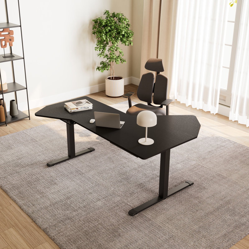 Marquavius Adjustable Height Steel Executive Desk, Black