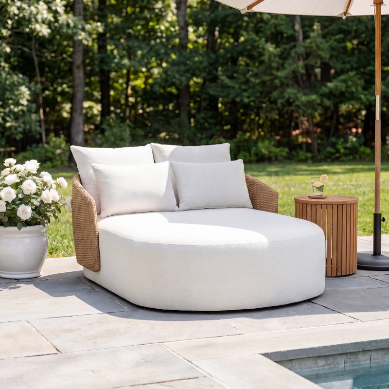 Fifield Outdoor Double Chaise-Faux Hyacinth, Alessi Linen, Natural