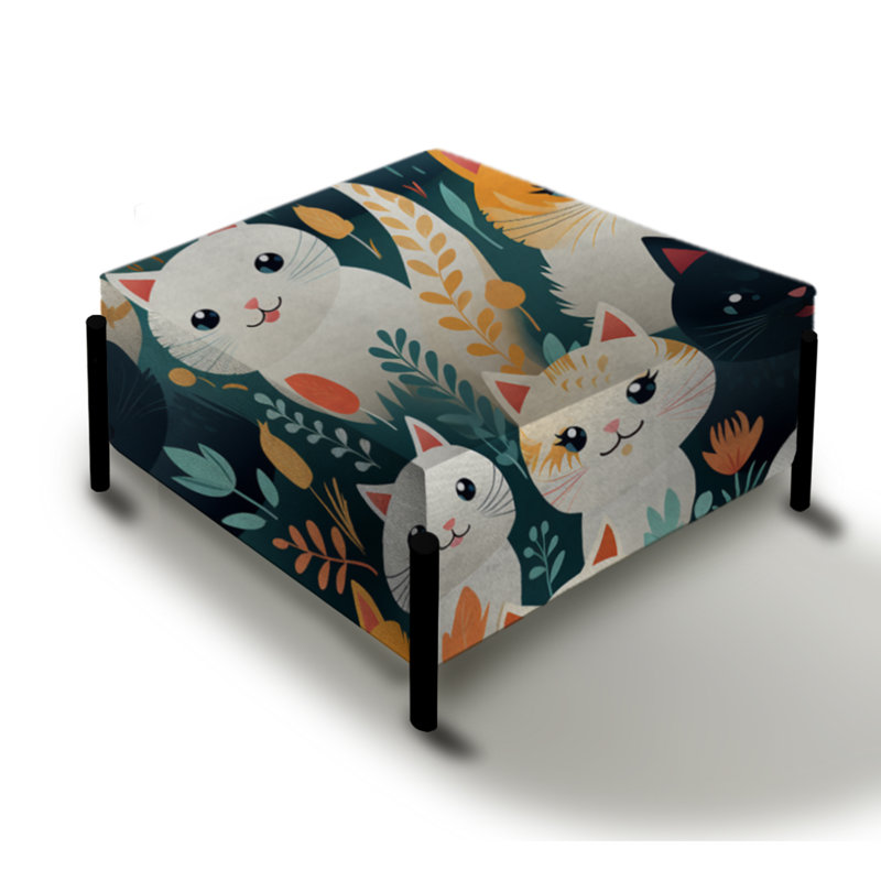 Kids Cream Cuddly Kittens Pattern - Animal Print Large Square Ottoman