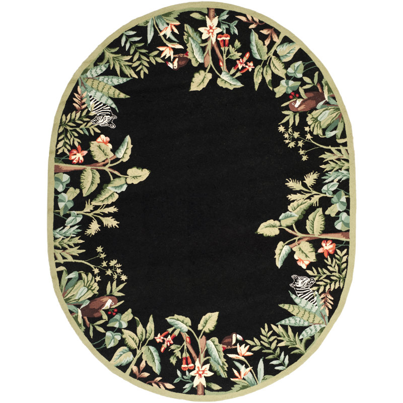 Hogle Hand Hooked Wool Floral Rug, Oval 7'6" x 9'6"