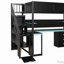 Lit mezzanine en bois avec escalier de rangement, bureau, tablettes et panneau perforé-709460876-709460877