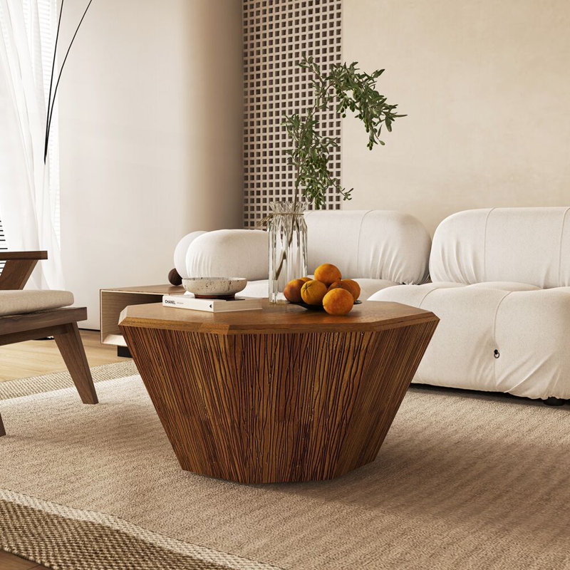 Table basse octogonale en bois d'hévéa élégante et durable pour le salon ou la chambre à coucher, Naturel