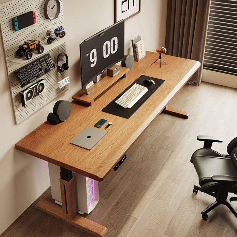 Bureau électrique en bois massif à hauteur réglable, H 25,59 po x l 86,61 po x P 31,5 po