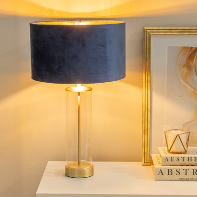 Ahedo Glass with Table Lamp and Velvet with Metallic Inner Lamp Shade and LED Bulb