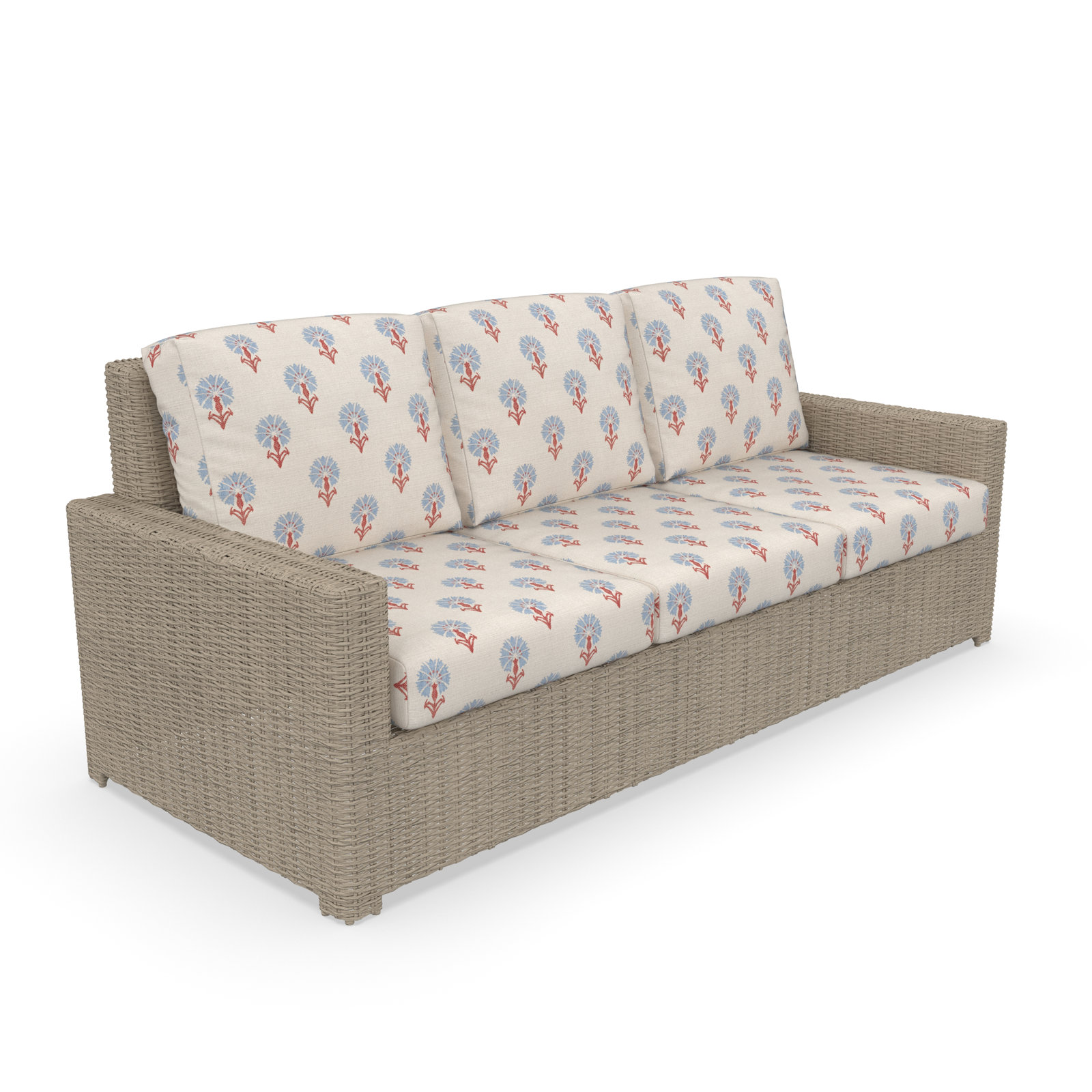 Henri 3 Seat Sofa With Sunbrella Cushions, Mira BlueBell