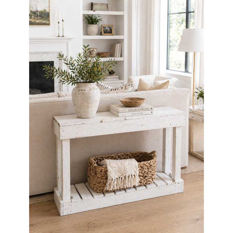 Console en bois de récupération de 36 po Mercurio (blanc) - Canapé d'entrée blanc vieilli avec tablette, Blanc