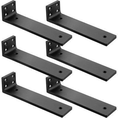 6 Pack 10 Inch Hidden Heavy Duty L Shelf Brackets 1/5'' Thick Wall Mount with Mounting Hardware for Floating Shelves