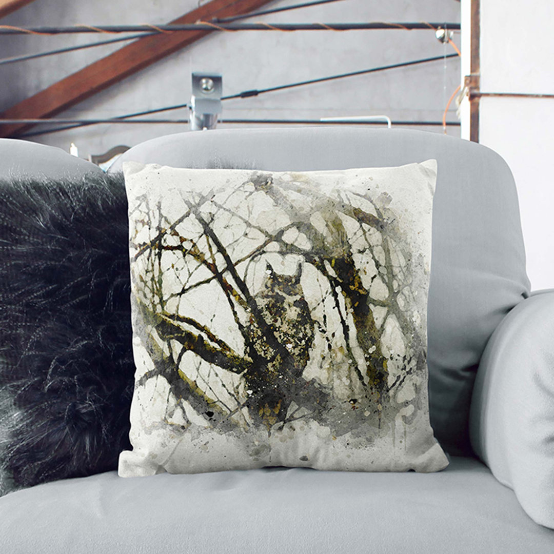 Great Horned Owl Resting in Abstract Cushion with Filling