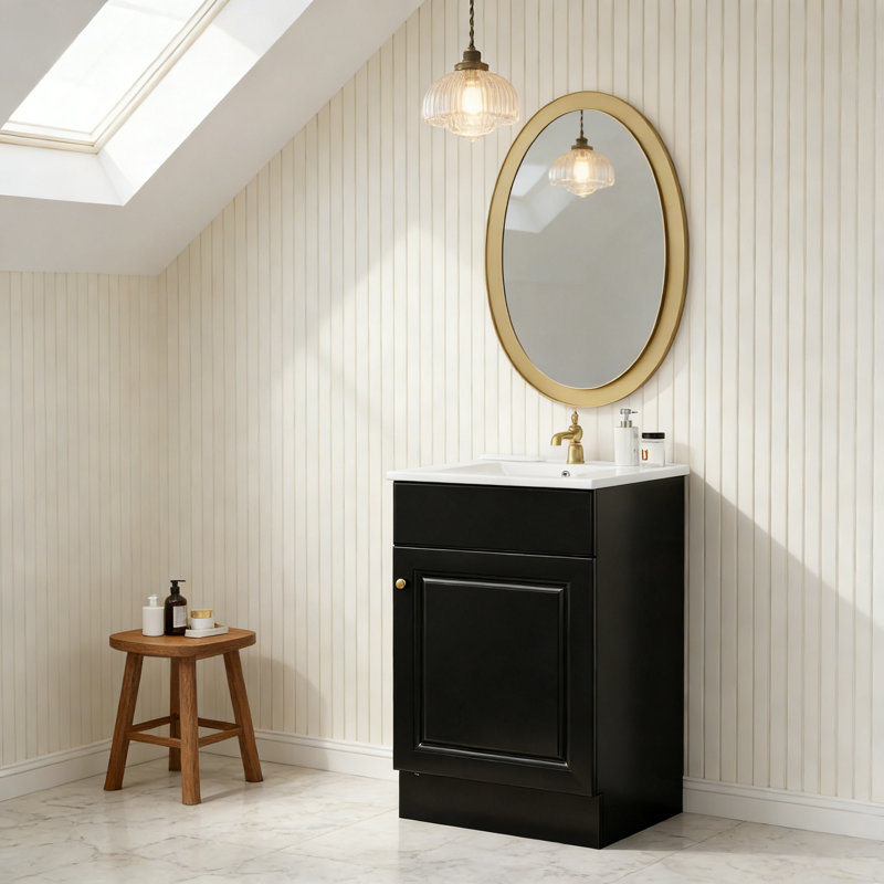 Meuble-lavabo de 20 po avec lavabo, Noir, Doré