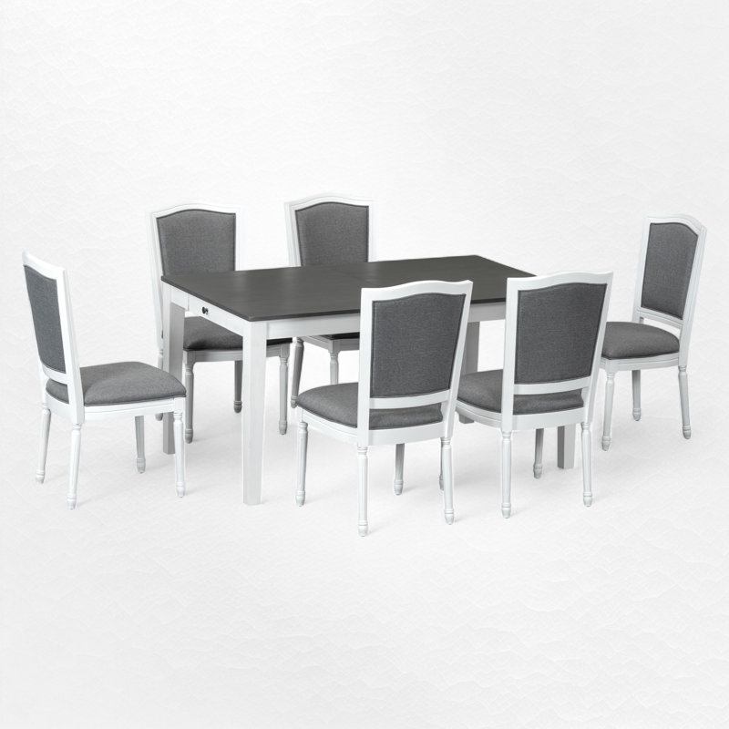 Ensemble de salle à manger extensible 7 pièces, Gris / Blanc, Gris
