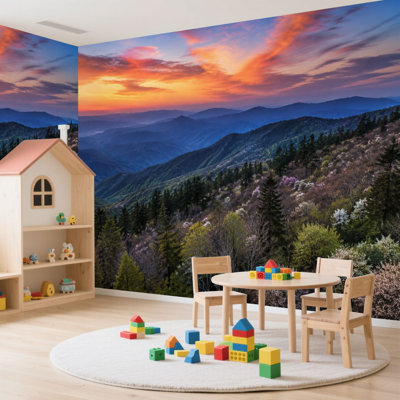 Papier peint adhésif autocollant Scenic Blue Ridge Parkway Appalachians Smoky Mountains Spring Papier autocollant amovible pour décoration de salon Chambre à coucher H 100 po x l 144 po