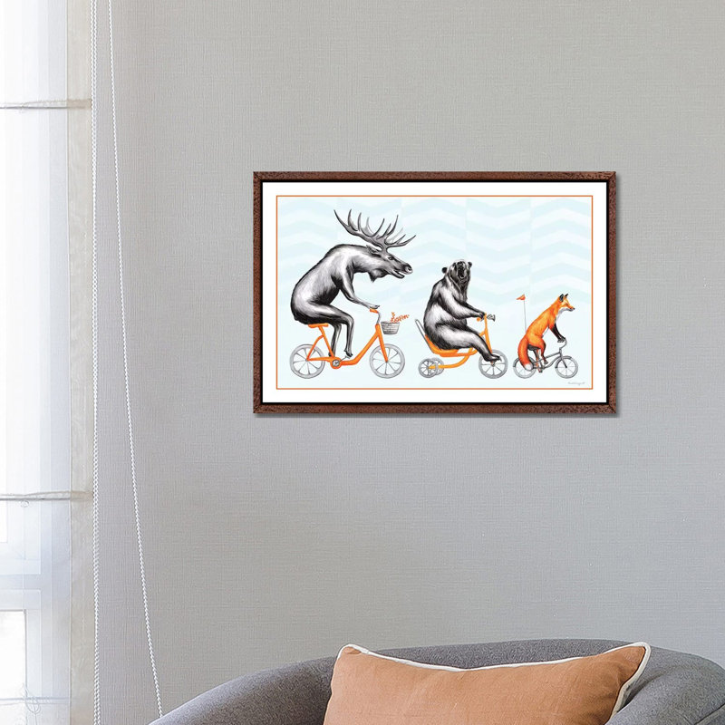 Forest Animals Trio 1 Piece Painting on Canvas, 45.72cm H x 66.04cm W x 3.81cm D, Classic Brown Wood Floater Framed