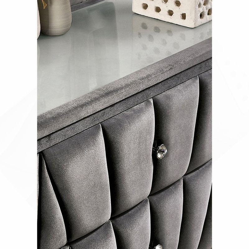 Table de chevet rembourrée en tissu avec 2 tiroirs, gris