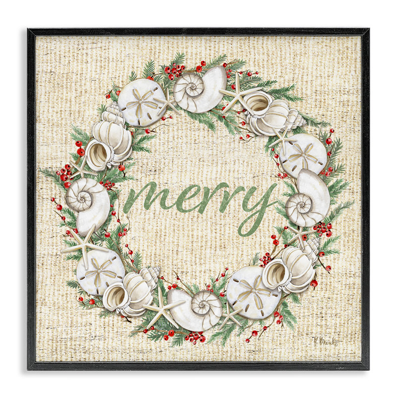  «Shells & Holly Merry», art de la giclée encadrée par Paul Brent, H 17 po x l 17 po, Giclée encadrée noir minuit