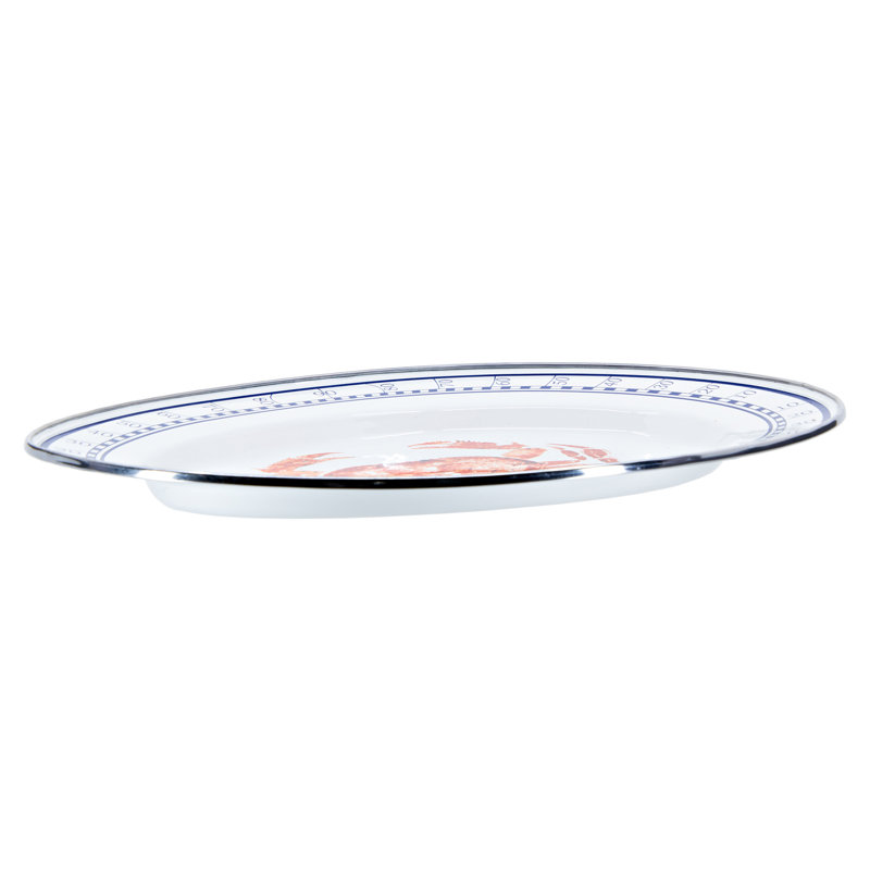 Crab House Red and Blue Ceramic Oval Platter