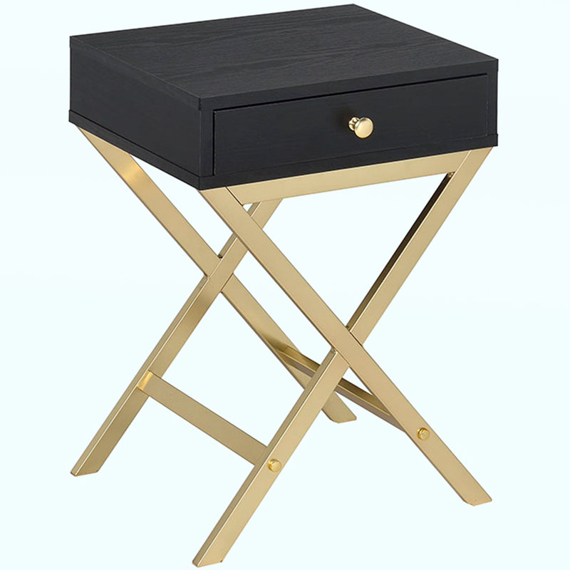 Table de bout moderne - élégante table d'appoint noire et de salon avec tiroir de rangement, conception en X