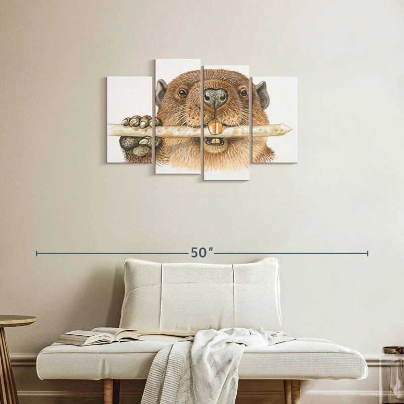 Beaver rongeur rongeant une branche, H 22 po x l 36 po